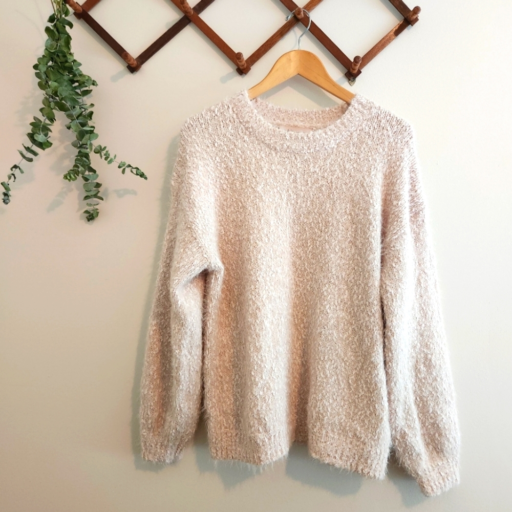 Philosophy fuzzy pink knit sweater large